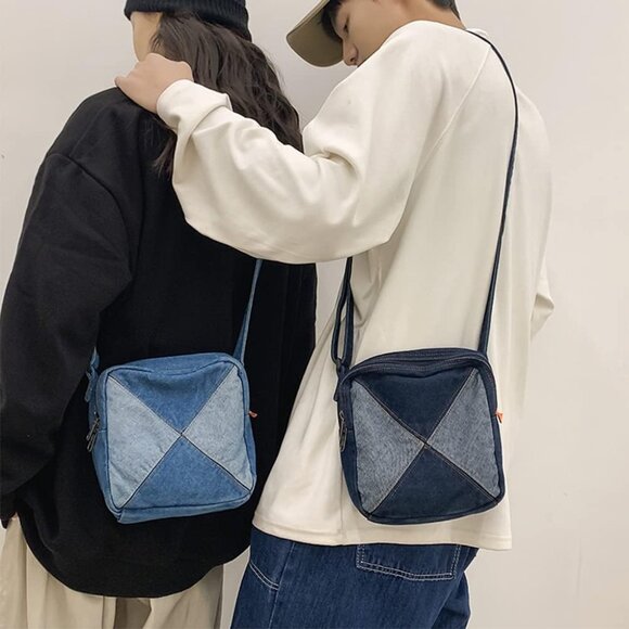 Denim Crossbody Bag Small Unisex Cell Phone Purse Adjustable Strap Compact - Picture 8 of 8